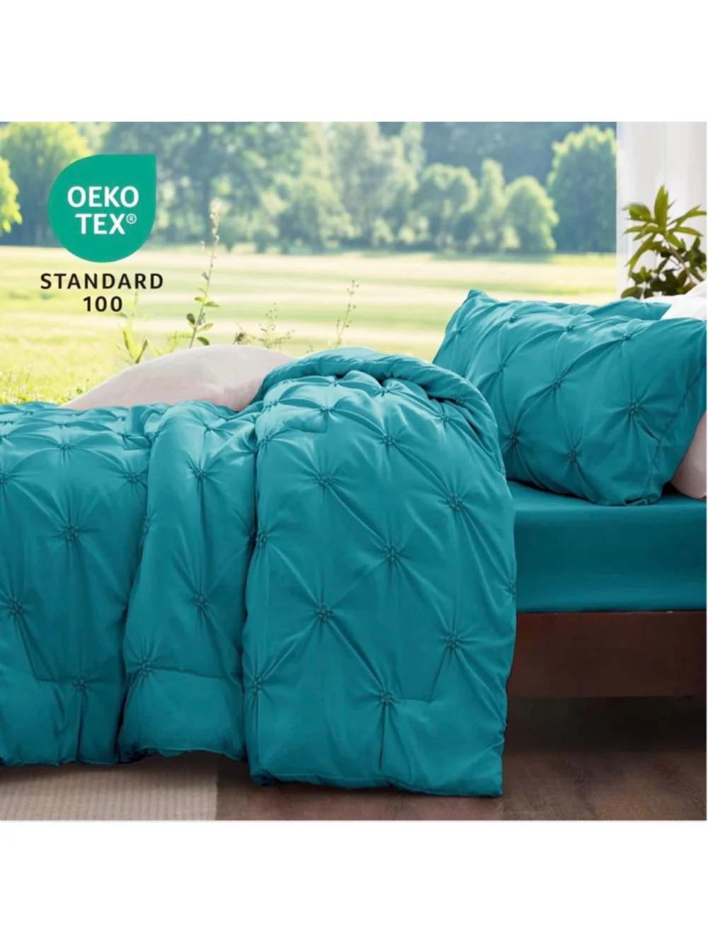 NEW Teal Twin Comforter & Pillowcase Set Pintuck Bedding